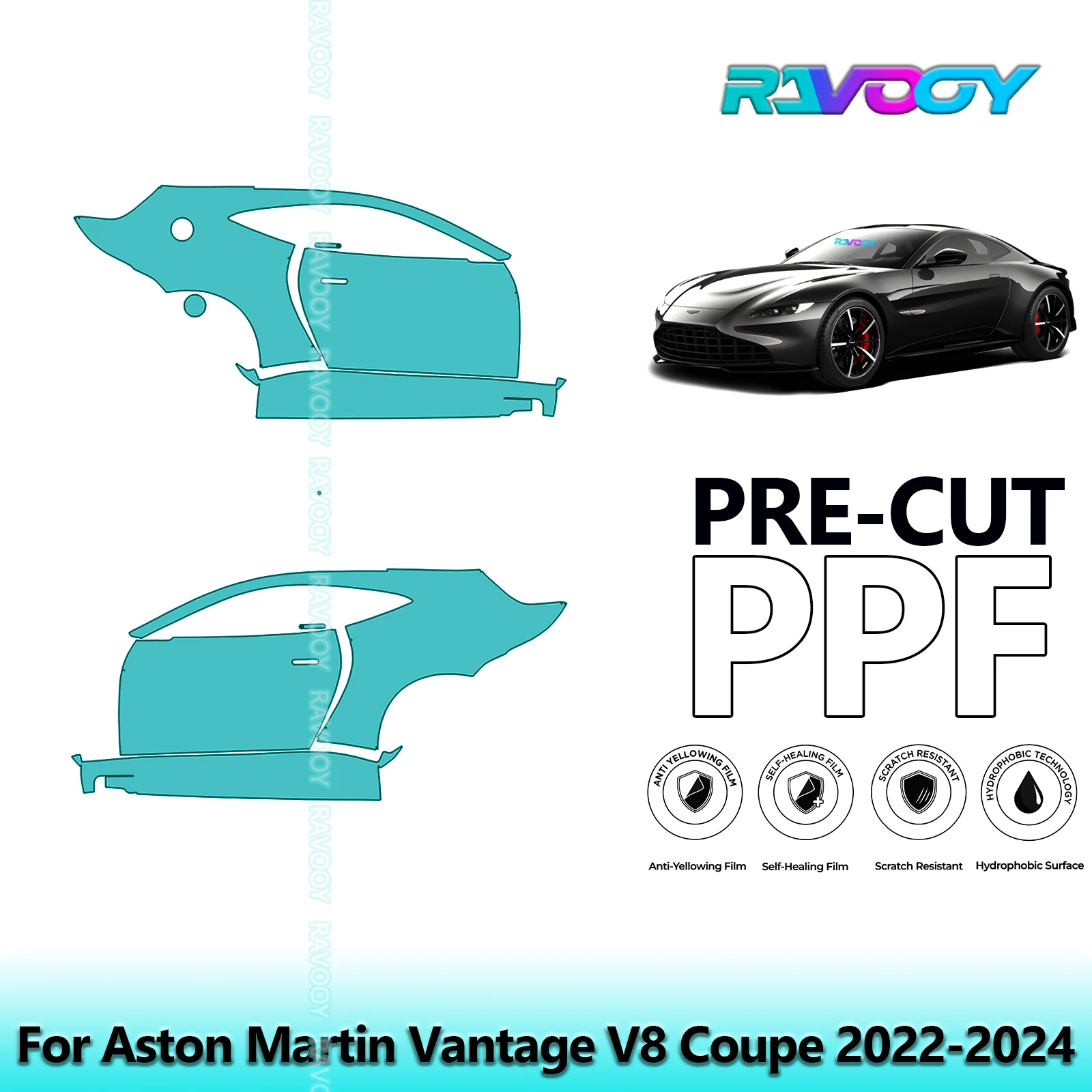 

For Aston Martin Vantage V8 Coupe 2022-2024 8.5mil Clear Matte Pre-Cut PPF Door & A/B Pillar Kit TPU Paint Protection Film Set