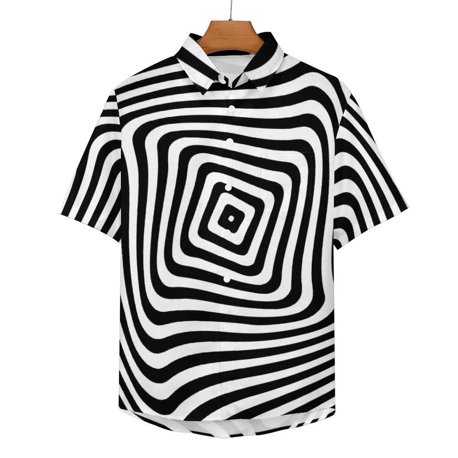 Black And White  Striped Blouses Male Optical Art Casual Shirts Hawaiian Short Sleeve Pattern Fashion Oversized Beach Shirt Gift