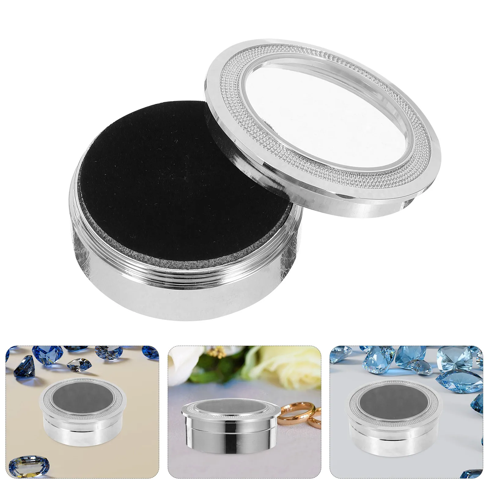 Elegant Round Metal Gemstone Holder Case Clear Acrylic Lid for Diamond Crystal Display Jewelry Store Showcase Small Gem Storage