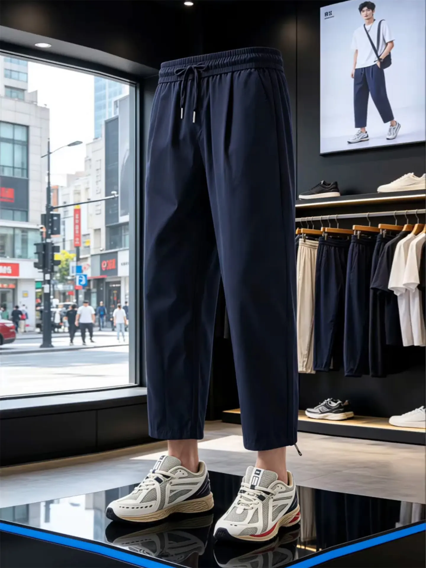 Lightweight Cotton Straight Leg Nine-Tenths Pants Men Summer Slim Fit Casual Sports Loose Workwear Trousers Comfortable Breat...