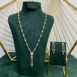 New Trendy Sweater Long Necklace Earring Jewelry Sets For Women Wedding Party Zircon CZ African Dubai Bridal Jewelry 2022