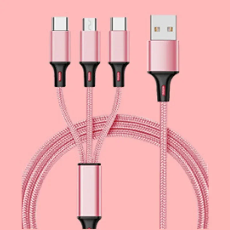 

3-in-1 1.2m/2m Fast Charging Data Cable USB to Type-C/Lightning/Micro Mobile Phone Charger Accessories for iPhone Samsung Huawei