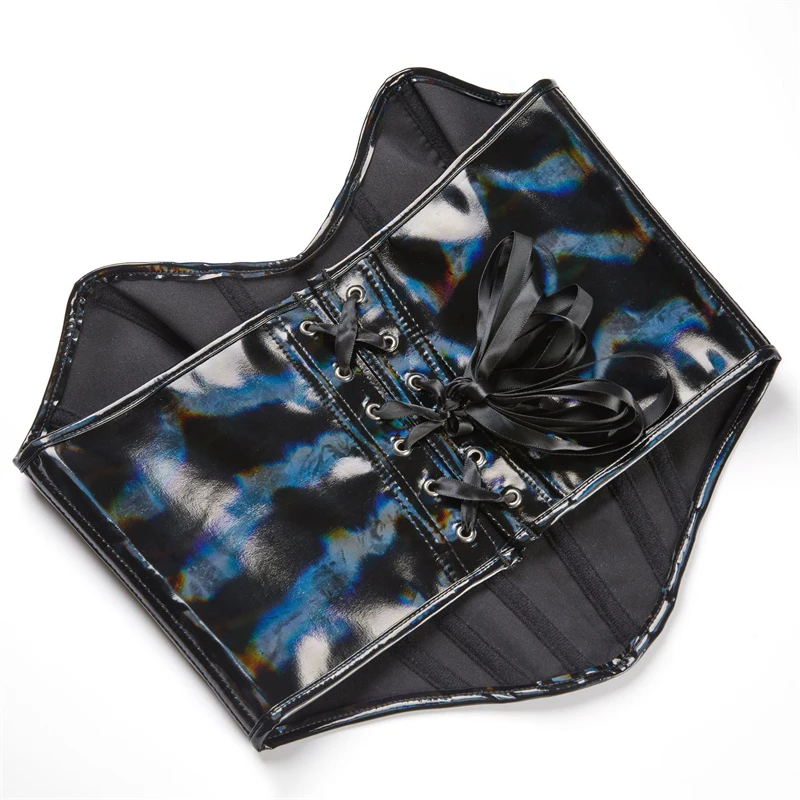 Noir PVC vinyle Corset culture hauts femmes Sexy surbuste Bustiers haut en cuir brillant Lingerie Steampunk Corselet à lacets Korsett