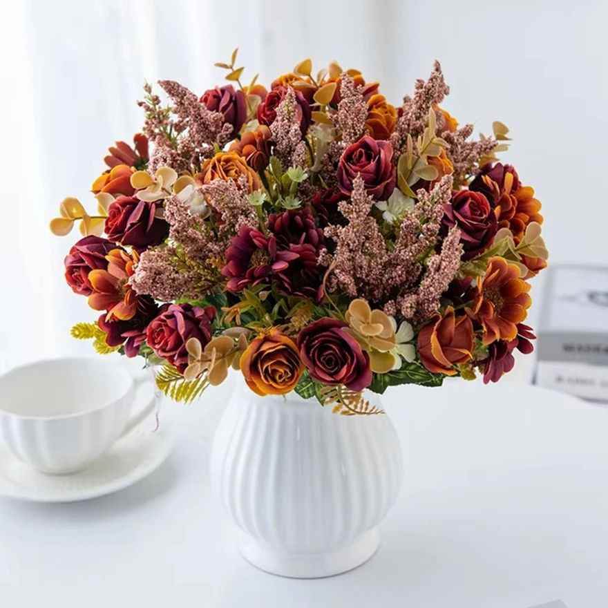 

1pc Artificial Flowers Rose Silk Wedding Garland Home Room Table Festival Outdoor Garden Courtyard Decor Bridal Bouquet Diy Gift