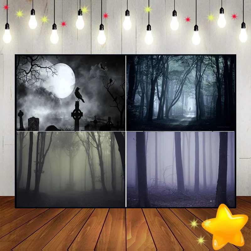 Halloween Pumpkin Lantern Background Birthday Decoration Night Photo Magic Witches Photography Backdrops Clown Castle Skull Bat