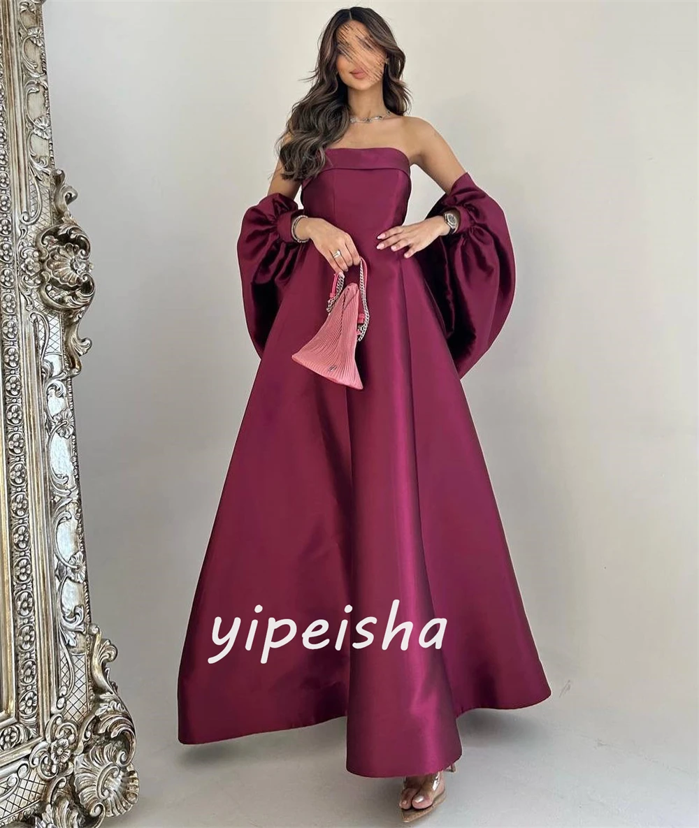 Customized Pastrol Satin Ruched A-line Off-the-shoulder Midi Dresses Quinceanera Dresses Unisex Chinese Style Formal Casual Simp