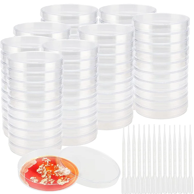 

80 Pack 90MM Plastic Petri Dishes with Lids, Clear Sterile Petri Dish,Dishes with 200 Plastic Transfer Pipettes(3ML)