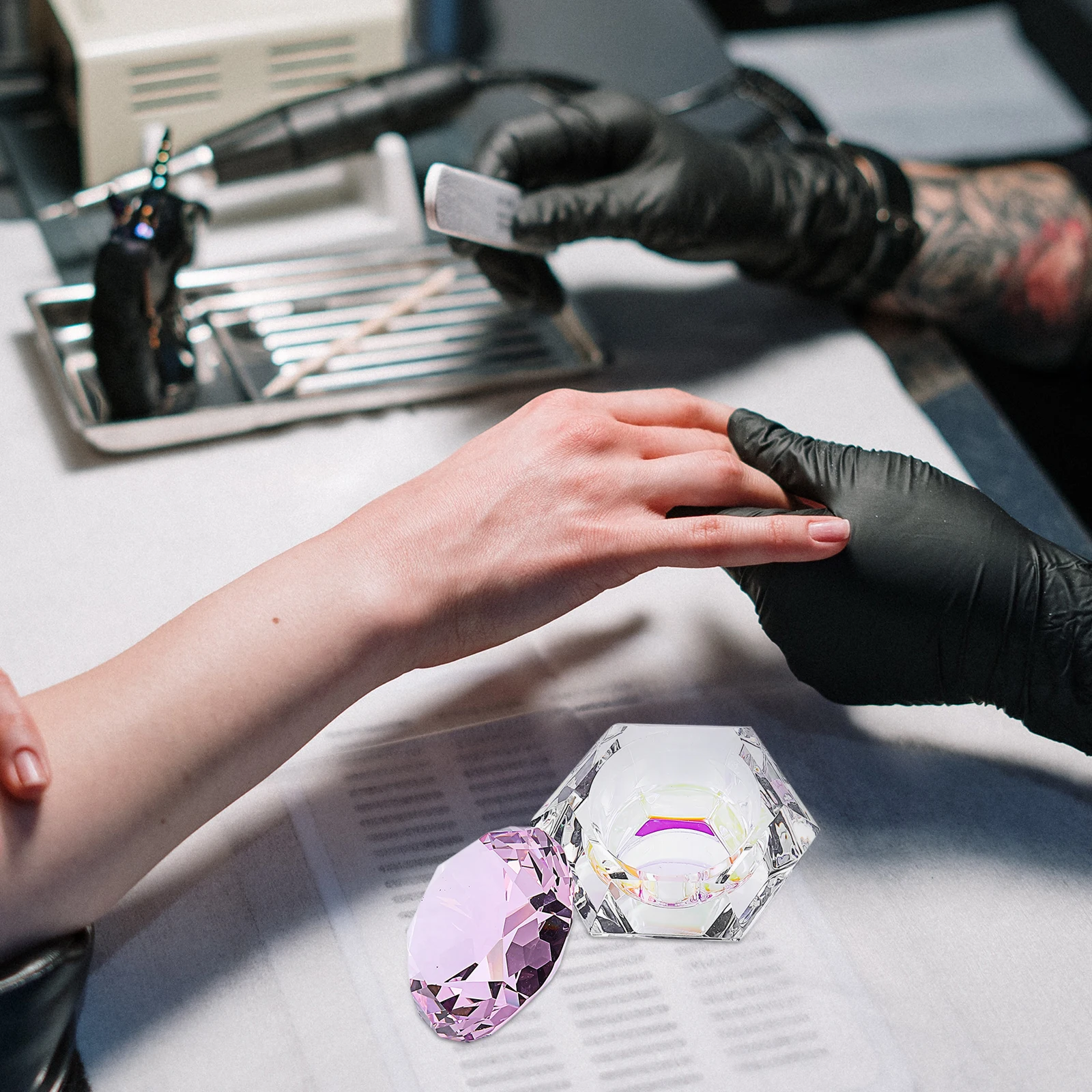 

Manicure Crystal Cup Lid Nail Art Acrylic Liquid Powder Glass Mini Nail Tiny Cup Pen Washing Bucket Tool Pen Washing Bucket