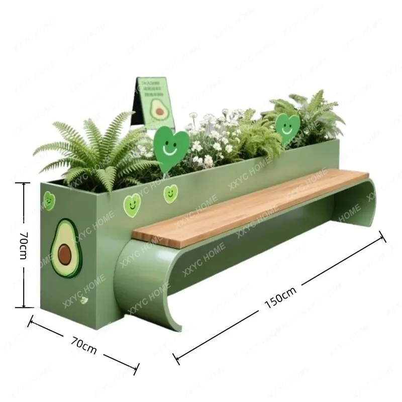 A Modern Creative Planter Stool Hotel Commercial Street Stainless Steel Flower Trough Bench Outdoor Furniture