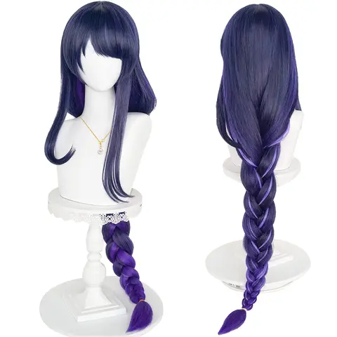 Tereshar Synthetic Raiden Shogun Cosplay Wig, Purple Braided Wig Anime Ponytail Lavender Hair Costume Wig with Braids Bangs
