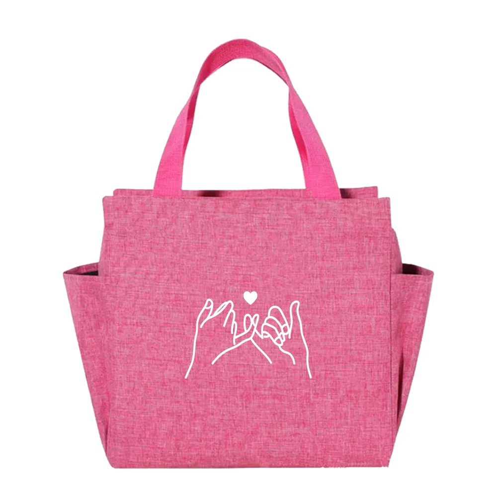 2024 Thermal Lunch Bag Cute Kids & Girl Multi-size Insulated Pink Lunch Box Bag Shoulder Waterproof Kid's White Picture Printing
