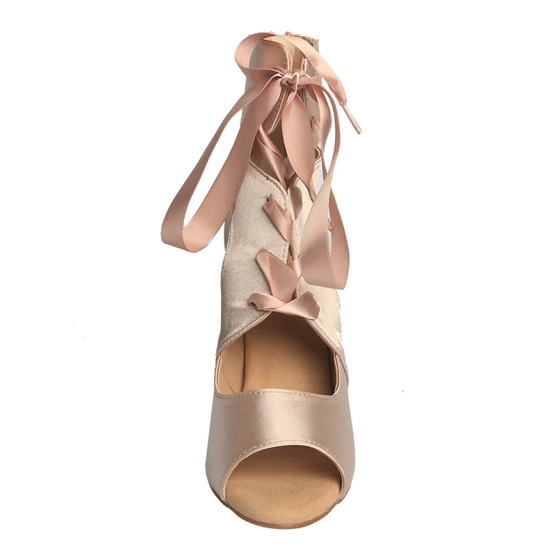 Wedopus haute qualité Satin Blush rose semelle de rue bottes de danse à talons hauts pour femmes chaussures de danse talons de danse latine 9CM