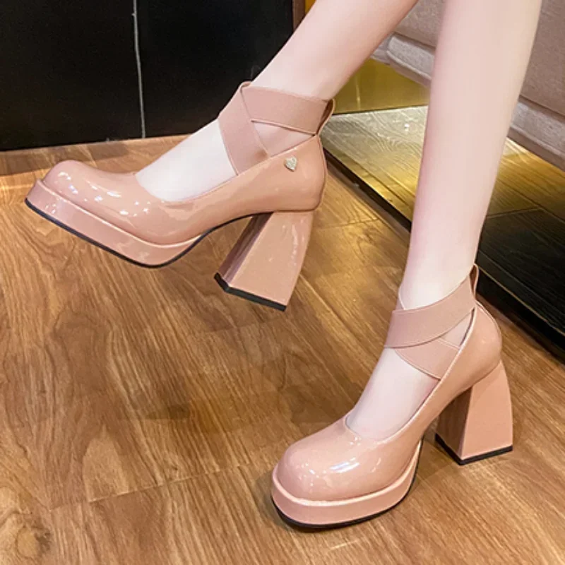 French Mary Jane Leather Shoes Women\'s Shoes 2023 New Temperament Outside Wear Thick Heel Waterproof Platform High Heels