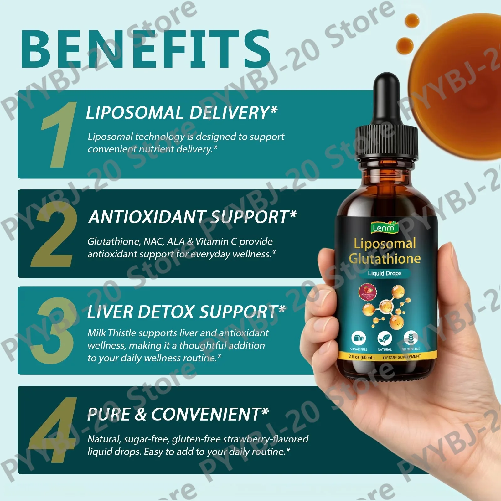 Lenm Liposomal Glutathione Drops - Cellular Health & Antioxidant Support Promotes Skin Radiance & Liver Wellness 60ml