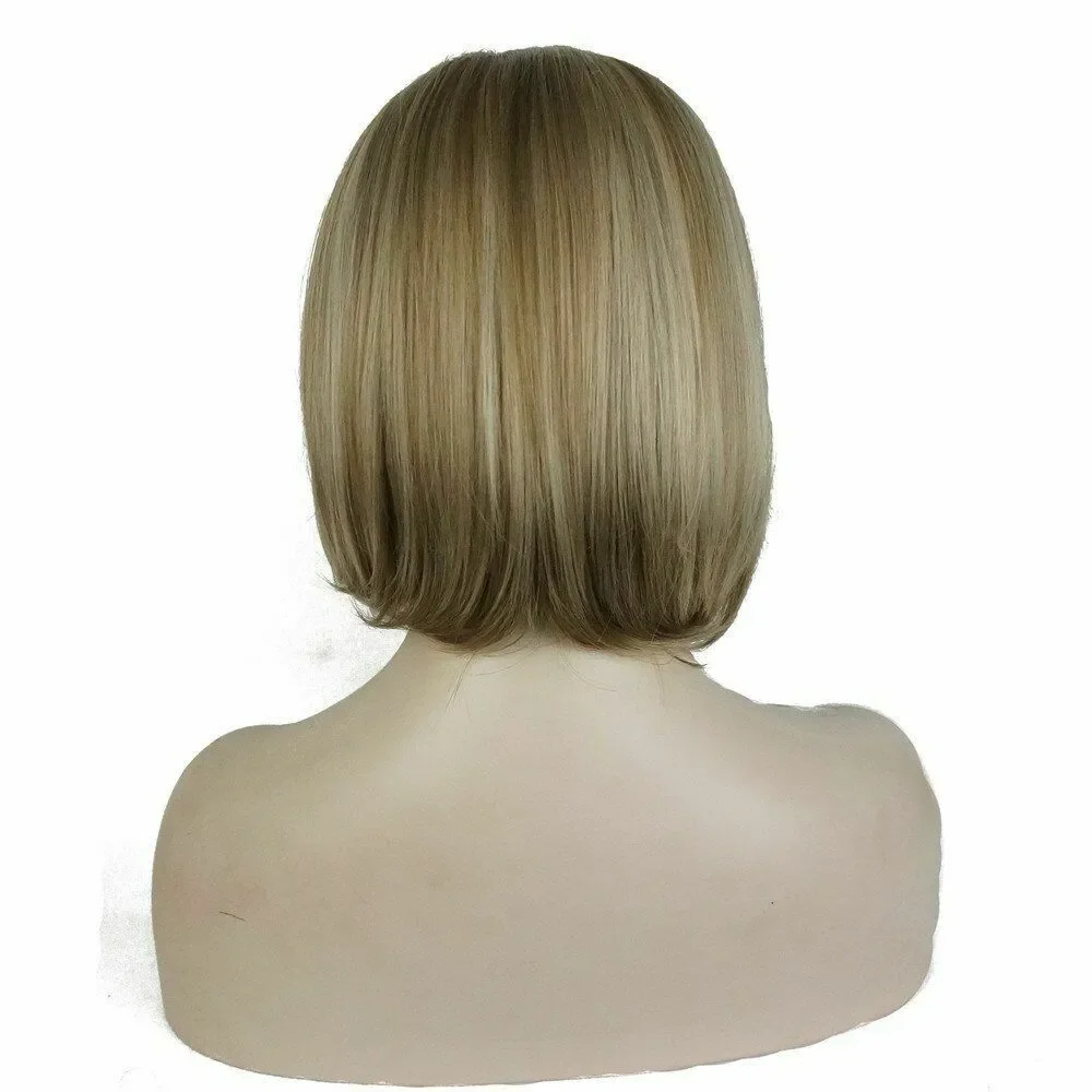 Perruque Bob courte droite pour femme, synthétique, blond naturel, reflets mélangés, cheveux 03