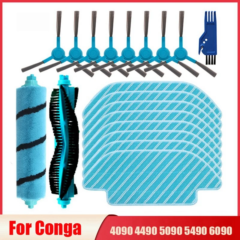 For Cecotec Conga 4090 4490 4690 5090 5490 6090 Robot Vacuum Cleaner Side / Soft Roller Brush Mop Cloth Rags Accessories