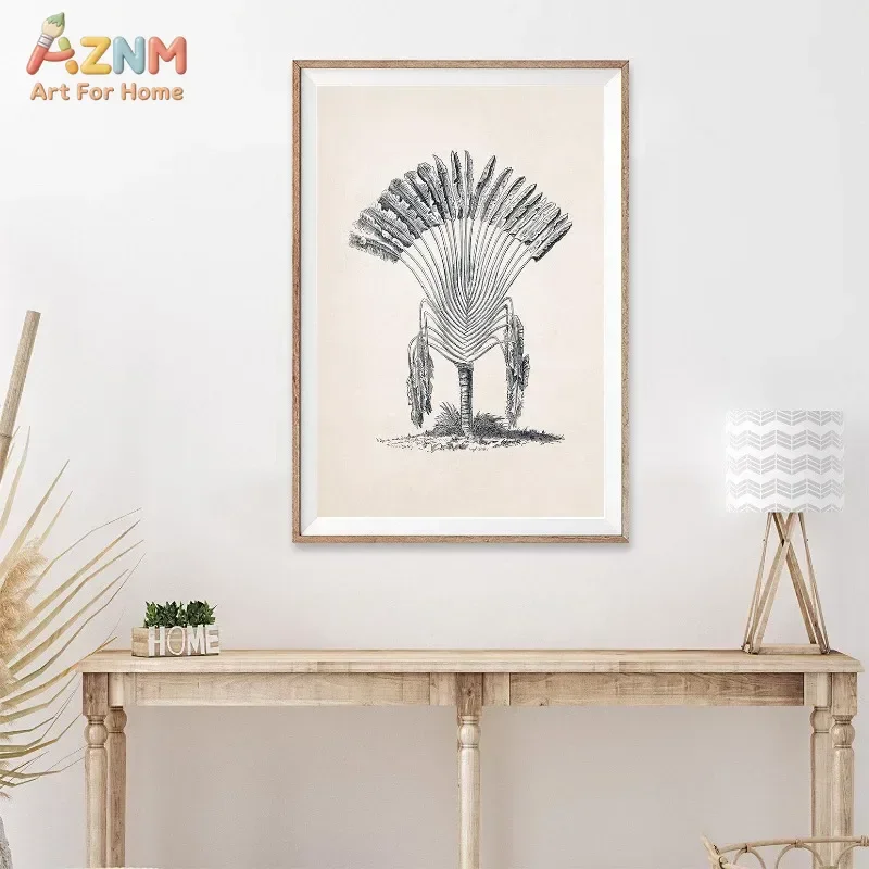 AZNM Minimal Vintage Tree Botanical Canvas Wall Art, Monochrome Sketch Plant Branch Neutral Boho Home Living Room Bedroom Wall D