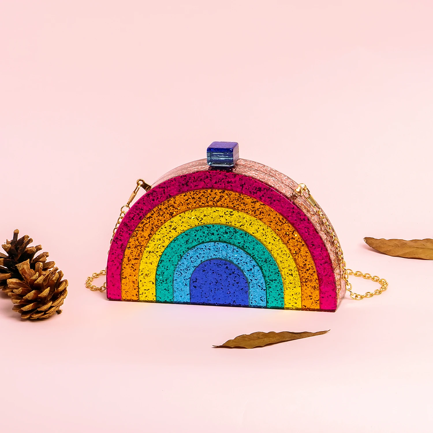 Women Clutch Colorful Rainbow Acrylic Bag Sequin Semicircle Luxury Brand Bags Girl Cute Prom Party Hangbag Chain Crossbody Purse