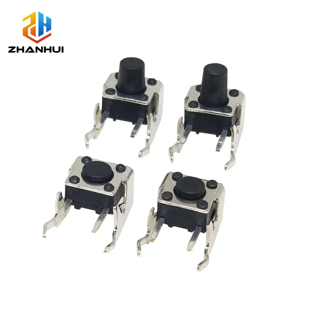 50Pcs 6x6 Right Angle Bracket Tact Switch 4Pin PCB Mount Self Reset Tactile Pushbutton 4.3mm-12mm Optional Height