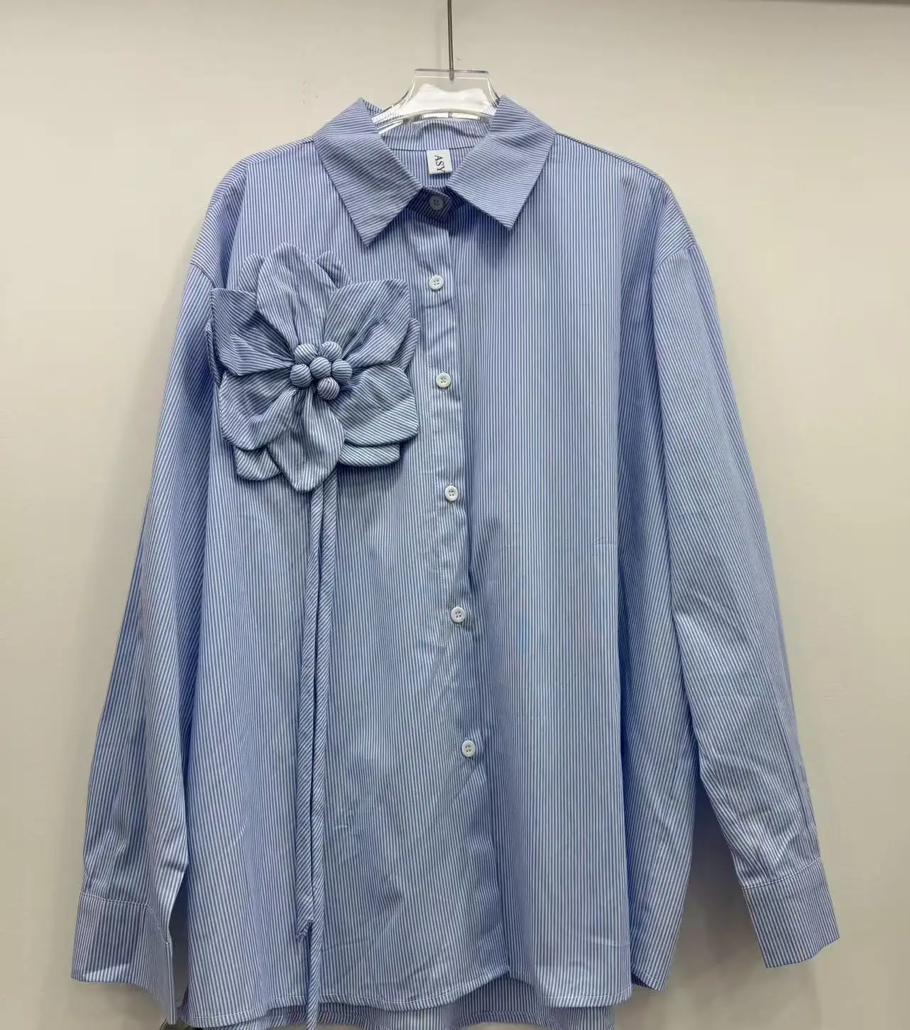 Nieuw in grote bloemen borduurwerk katoenen streep shirts blouses voor dames met lange mouwen losse casual zoete chique tops blusas