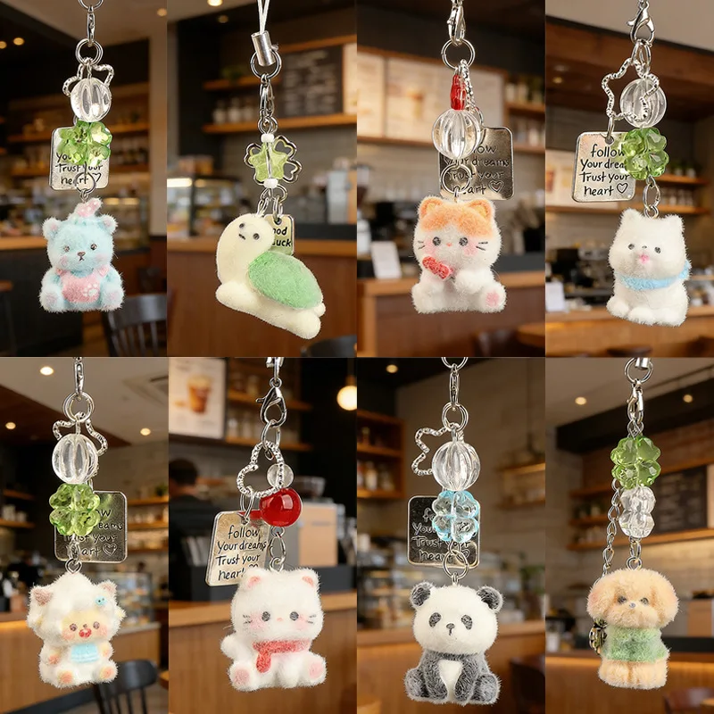 

Cute Flocked 3d Resin Bear Keychain Sweet Creative Student Friends Phone Chain Pendant Bag Accessory Phone Strap Gift