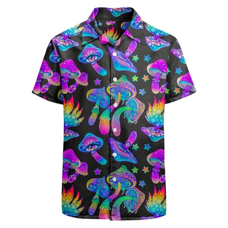 3d Print Magic Mushrooms Graphic Hawaiian Shirt For Men Colorful Short Sleeve Button Down Funny Party Beach Shirts Mens Clothes