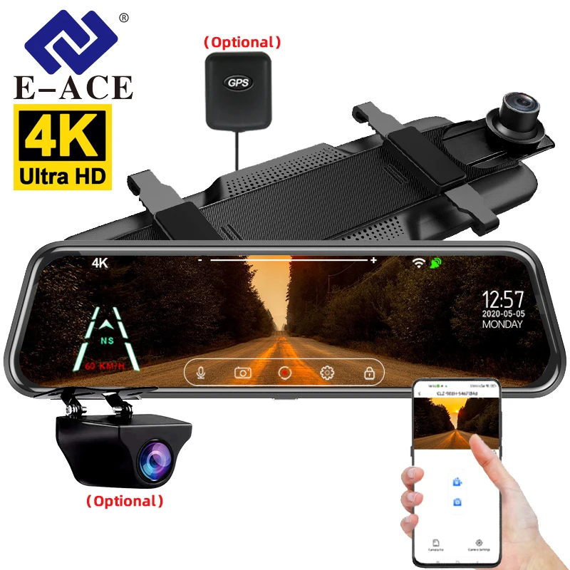 

4K DashCam 10-Inch TouchScreen for Loop Recording HD Night Vision Support 24H Parking Monitoring Optional 1080P Rear Camera