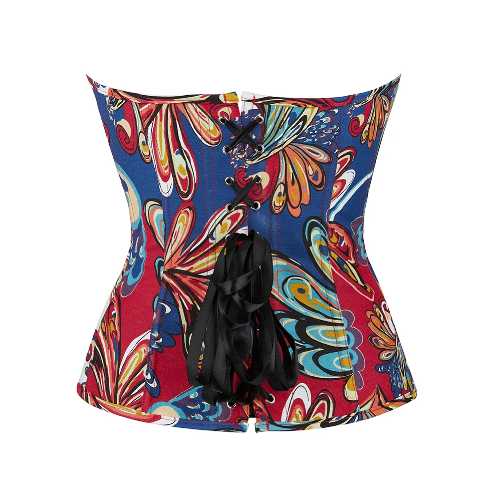 Butterfly Print Overbust Corset Vintage Korsett Chest Binder Waist Bustier Top Basques