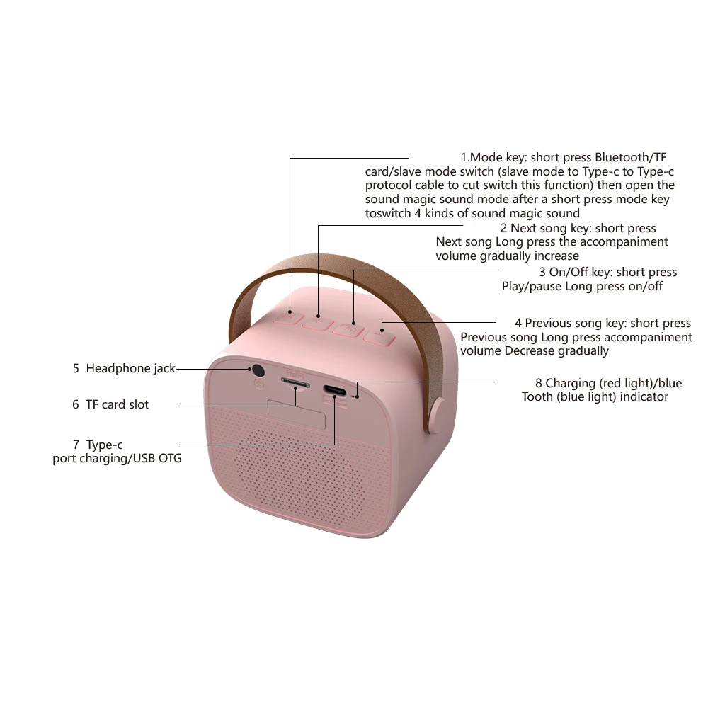 Basix-máquina de Karaoke Portátil con Bluetooth 5,0, sistema de altavoces con 1-2 micrófonos inalámbricos, canto familiar para el hogar, regalos para niños
