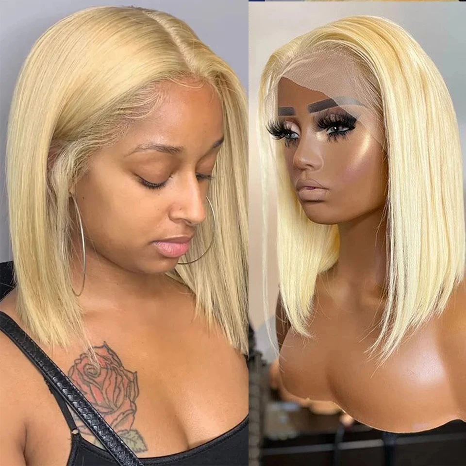 

Blonde 613 Bob Lace Front Wig Human Hair 13X5x1 Lace Front Wigs Pre Plucked Bleached Knots 180% Density 613 Short Blonde Bob