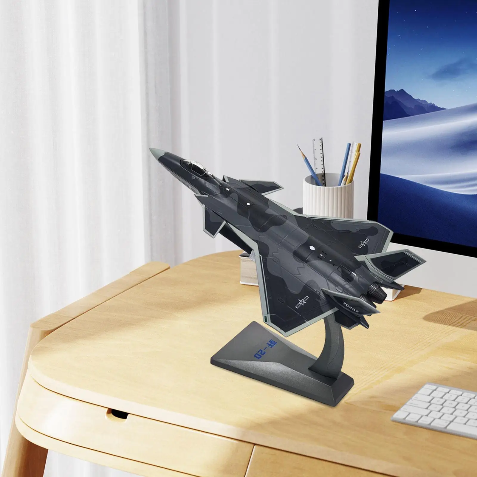 1/100 Scale Chengdu J-20 Table Ornament with Stand Diecast Alloy Aircraft Toy for Birthday Gift Room Decoration Party Favor Boys