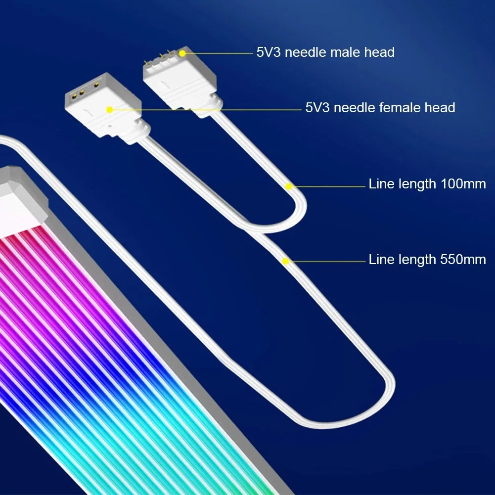 PC RGB Light Strip Suitable for PSU Cable PC RGB GPU Cable 5V 3Pin ARGB Sync PC Extension Cable for 6Pin 8Pin 12Pin 16Pin 24Pin