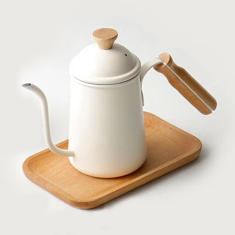 

Japanese Coffee Hand Brewing Pot 304 Stainless Steel Wooden Handle long Mouth Pot 600ML Narrow Mouth Pot