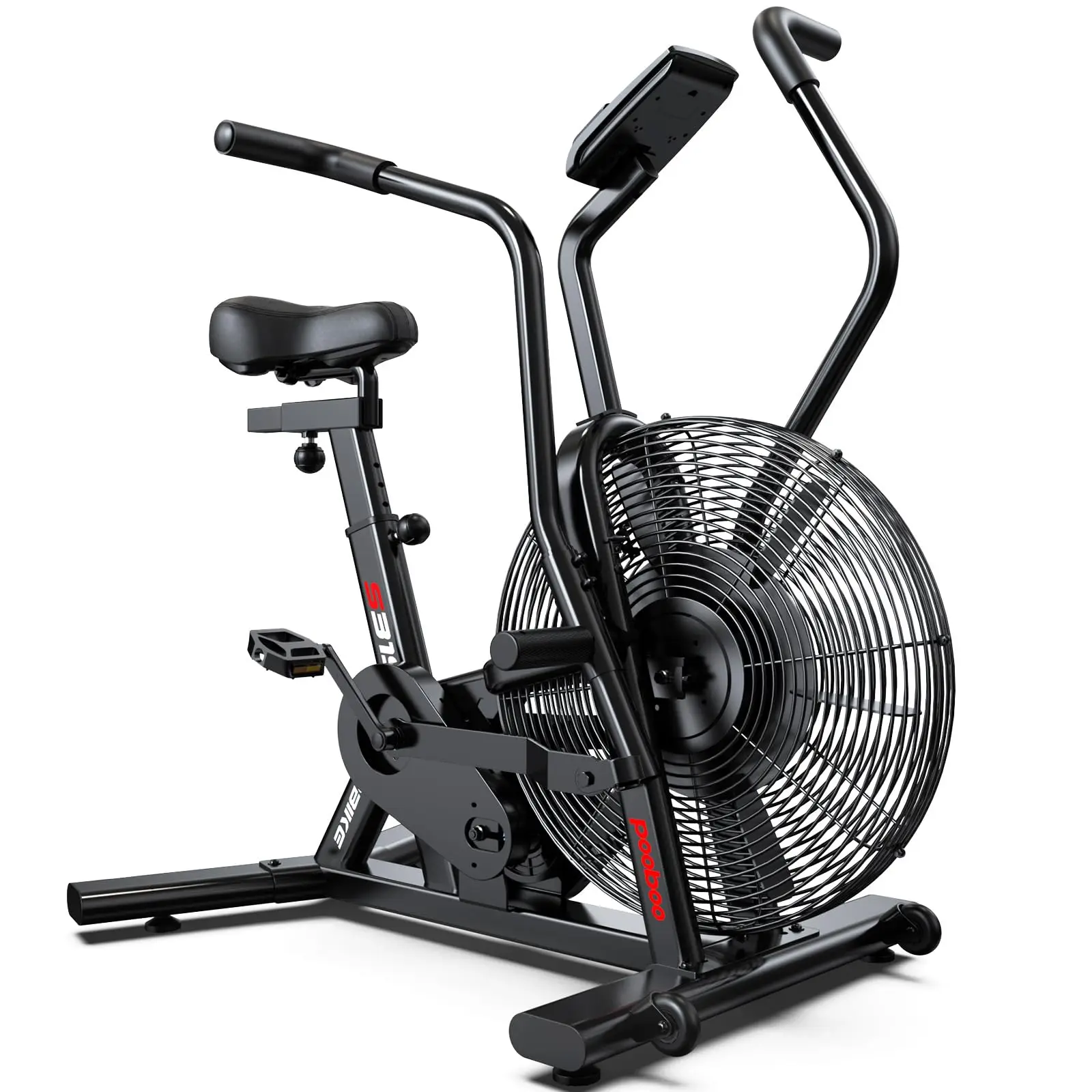 Air-Resistance Exercise Fan Bike, Air Bike with Dual Acction Handlebars&Dual-Layer Transmission System, Stationary Bike