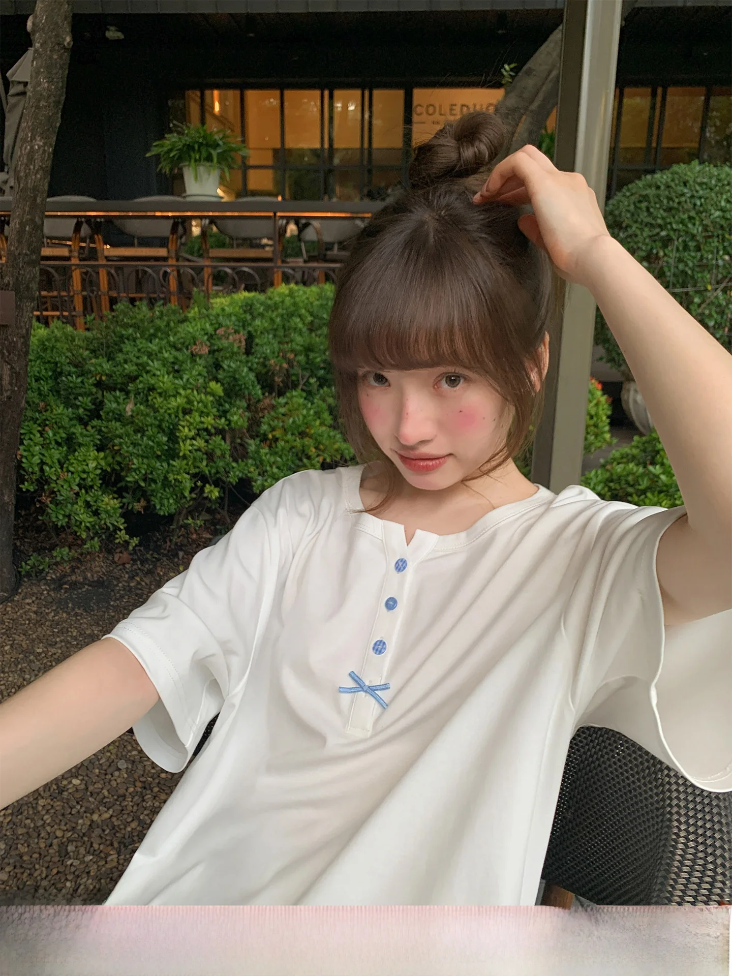 

Футболка с коротким рукавом Salted Soda Blue Button Henry Collar, простой стиль, хлопок, повседневный летний топ для женщин от Hello