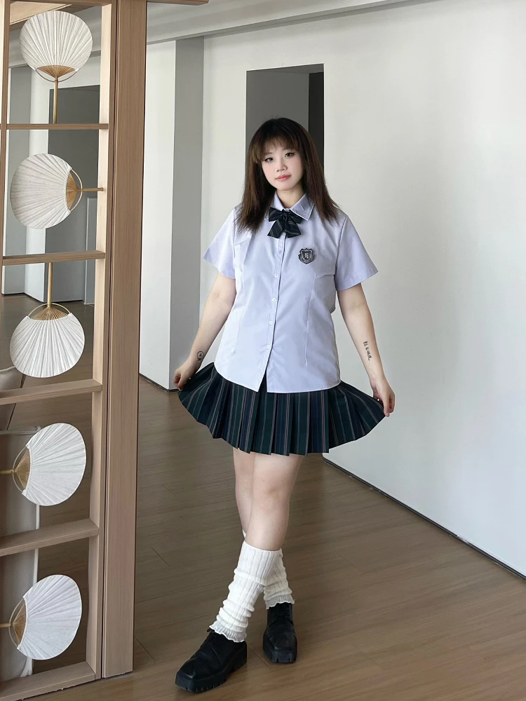 Large Size Jk Dark Green Striped High Waist Age-reducing Short Pleated Skirt Summer Girl Water Purple Leisure Versatile Shirt