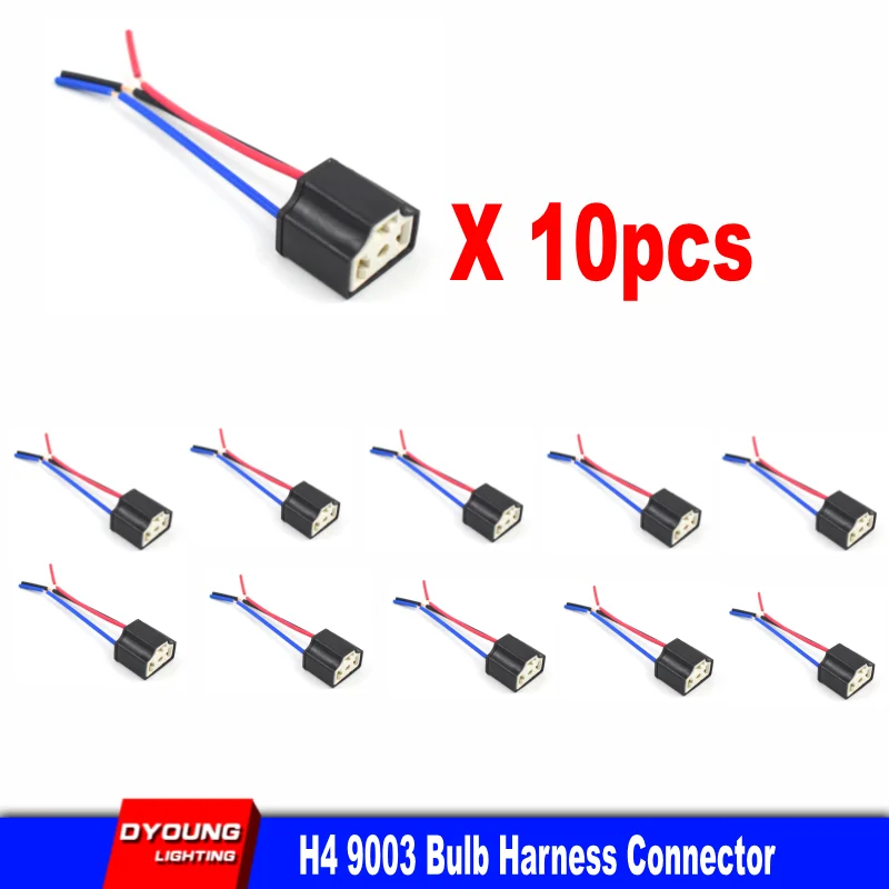 10Pcs NEW H4 9003 Ceramic Wire Wiring Car Head Light Bulb Lamp Harness Socket Plug