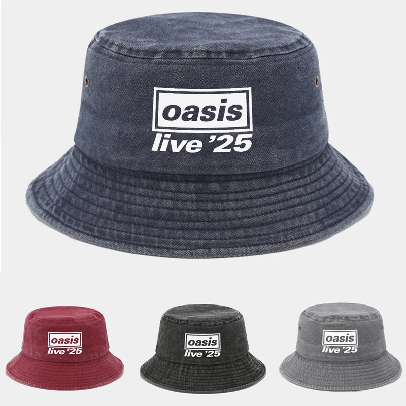 OAsis Sombrero de pescador lavado estampado Hombres Mujeres Fiesta Música Moda al aire libre Sombrero de pescador de Panamá Sombrero de playa para el sol
