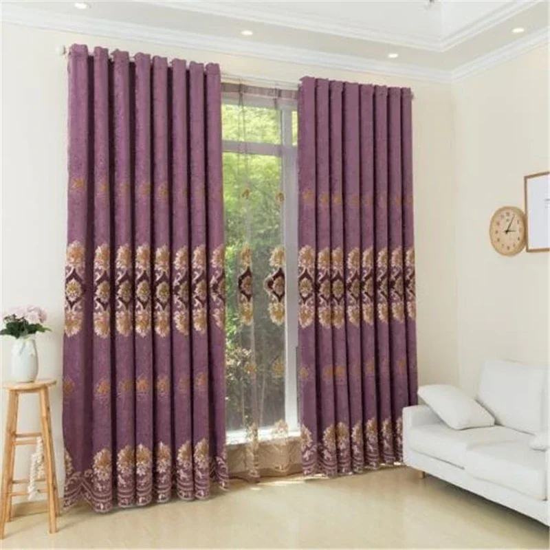 Green brown purple 3-color European luxury embroidery Blackout curtains for Living Room high quality custom curtains for Bedroom