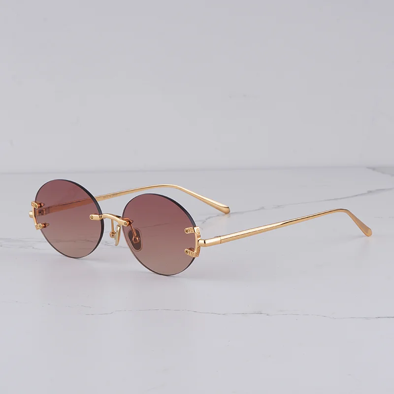 

Women's Luxury Gold Oval Boundless Sunglasses LFL1130 INS Fashion Classical Super Light Rimless Alloy Solar Glasses Female