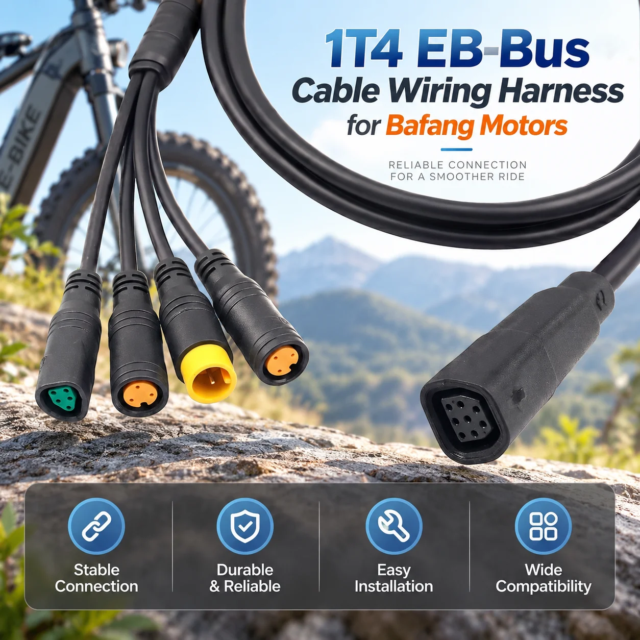 Waterproof 1T4 CAN Main Cable Harness Julet Connector for Bafang Mid Motor Electric Bike Display Brake Lever Thumb Throttle Replacement Parts