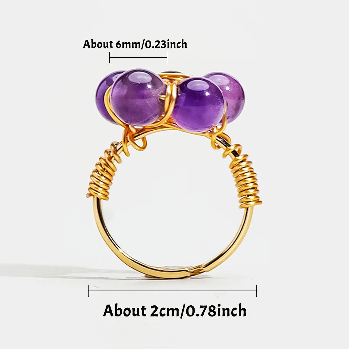 1set Natural Crystal Five-Pointed Star Round Bead Ring, Hand-Wrapped Wire Adjustable Open Ring, Accessory For Festive Gifts.