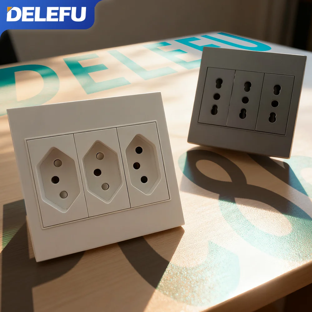 DELEFU White Black Grey Gold PC Panel 3*3 Italian Brazil Isreal US Standard Wall Socket