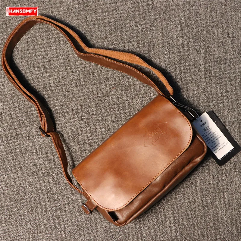 Men's Portable Shoulder Bag Men Messenger Bag Mobile Phone Cross Section Crazy Horse Leather Bags Japanese and Korean Casual PU