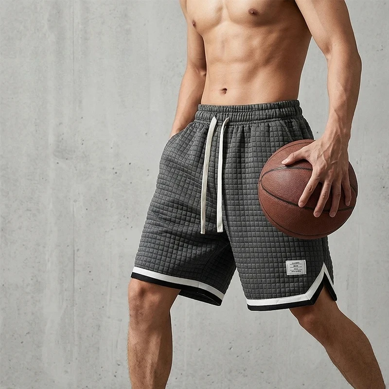 

Summer Men’s Athletic Shorts Waffle Textured Side Split Hem Basketball Running Workout Bottoms Loose Fit with Pockets Trendy