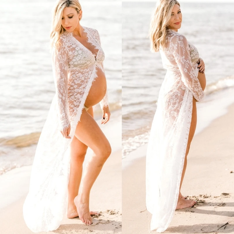 

Элегантное кружевное платье для фотосессии для беременных, удобное платье с эластичной талией из полиэстера, платье для платье