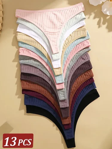 Imagen 1 del producto 13 unids/set de bragas de Tanga de algodón para mujer, tangas de tiro bajo para mujer, Bikini Sexy para chica, lencería íntima suave de M-XL