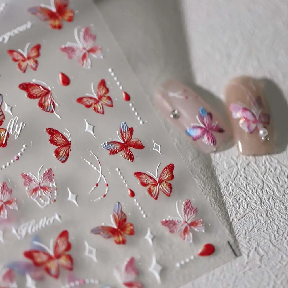 Rose Butterfly Nail Stickers, diamante, pérola, flor, laço branco, decalques de unhas, manicure ornamentos, suprimentos de unhas