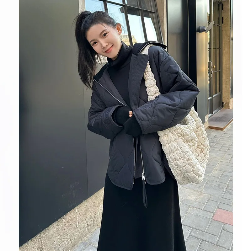 

Осень-зима 2025 г., новая повседневная куртка в ленивом стиле, женская хлопковая куртка с воротником-стойкой, топ