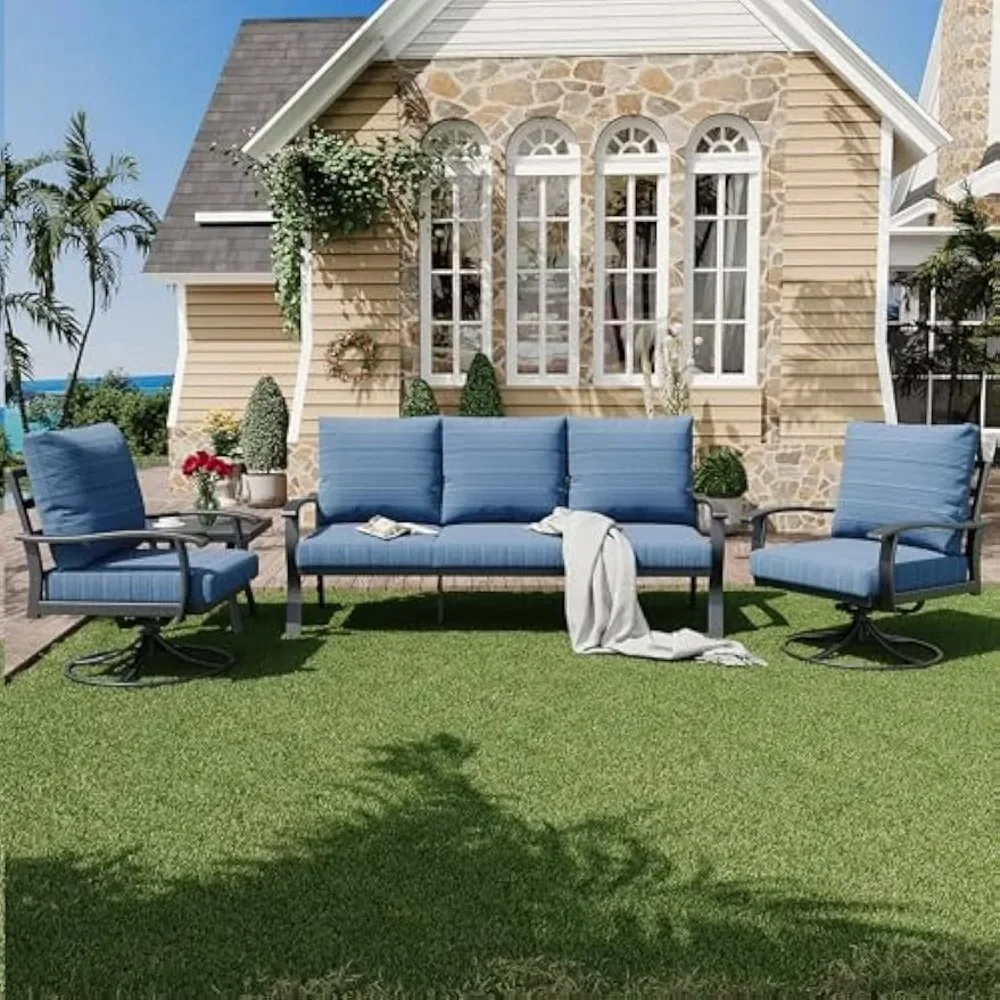 

Наборы мебели для патио, 4 шт., металлические наборы для беседы на открытом воздухе, поворотные на 360 градусов кресла-качалки, набор для бесед на патио со столом